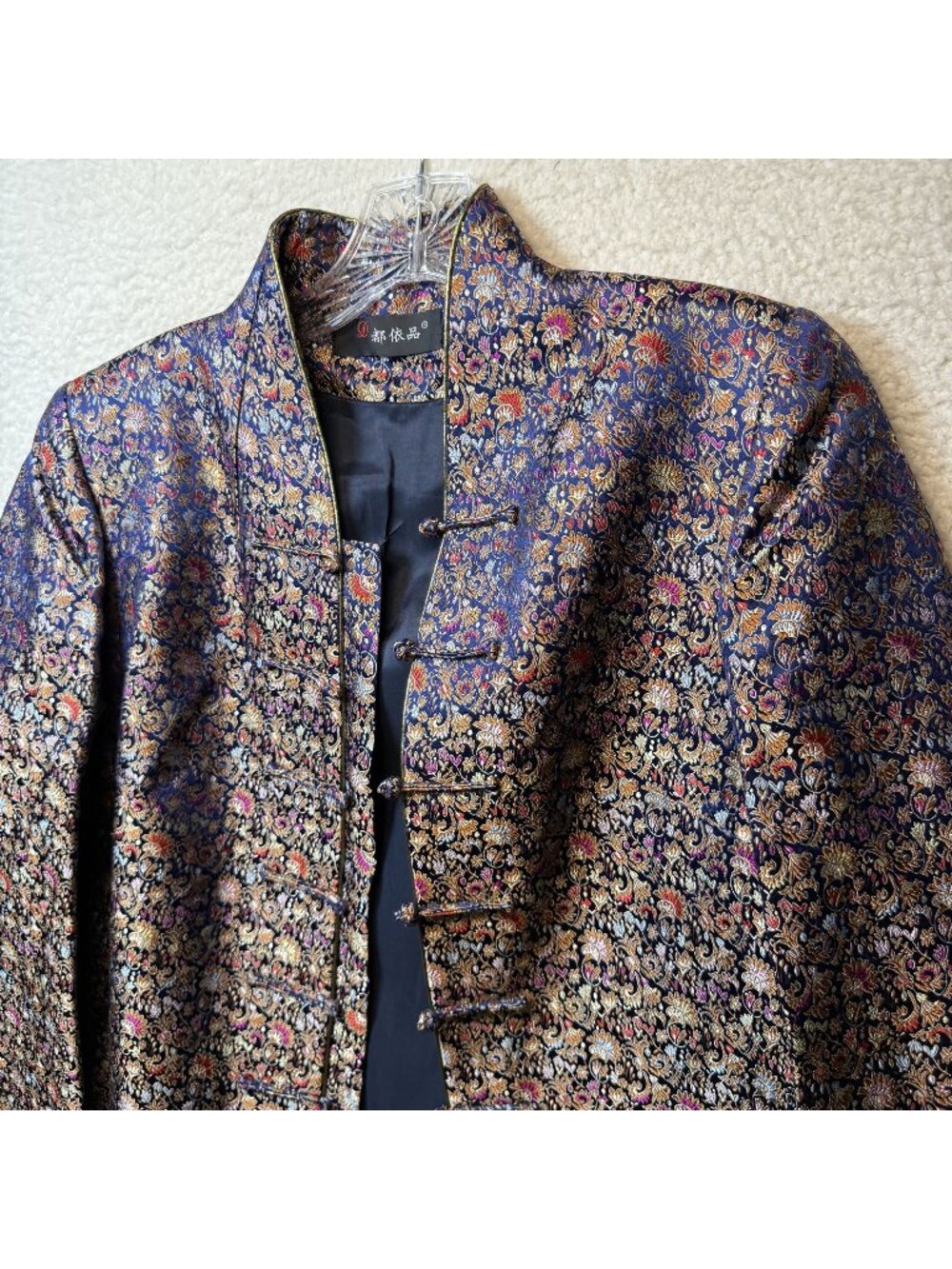 Chinese Brocade Floral Jacket Frog Closures Multi Color Gold Size Medium